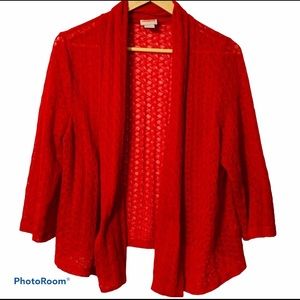 Ruby Rd. Red Knit Open Front Cardigan Sweater -249